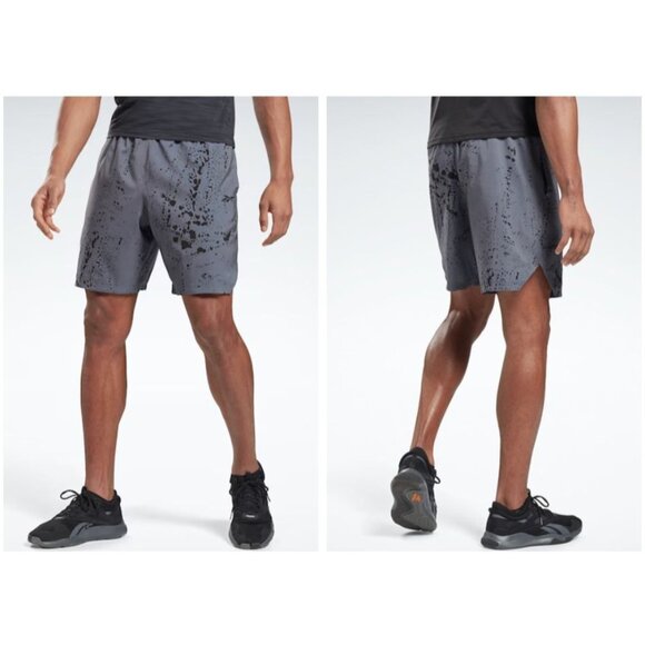 Reebok S Graphic Training Shorts Black Ink Splatter Gray Athletic Lightweight - Picture 8 of 8